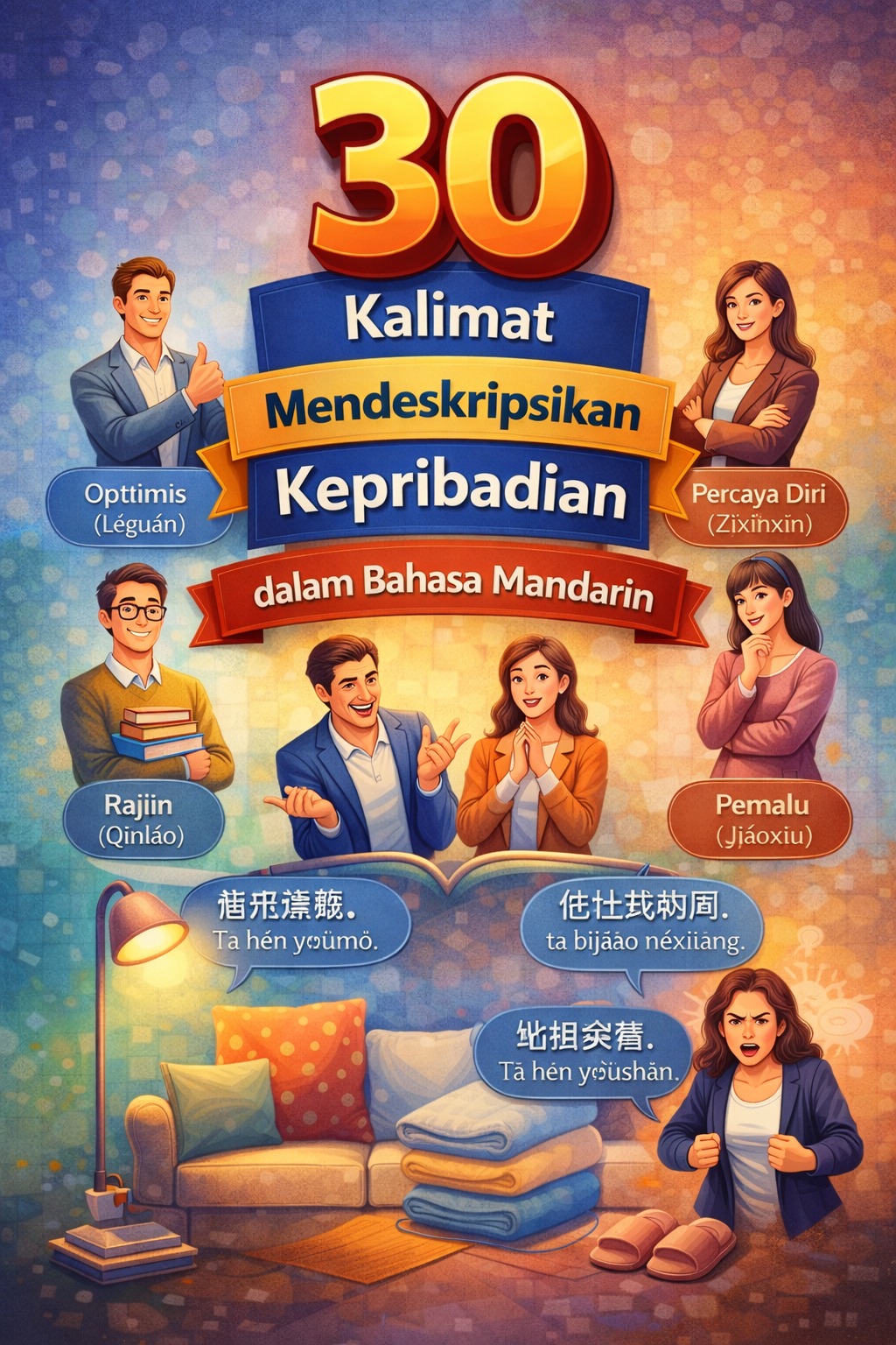 Cover 30 Kalimat untuk Mendeskripsikan Kepribadian dalam Bahasa Mandarin